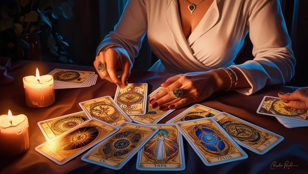 Psychic reader with tarot cards