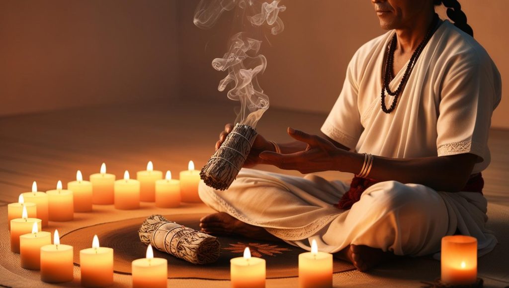 raditional Healer with burning sage and candles